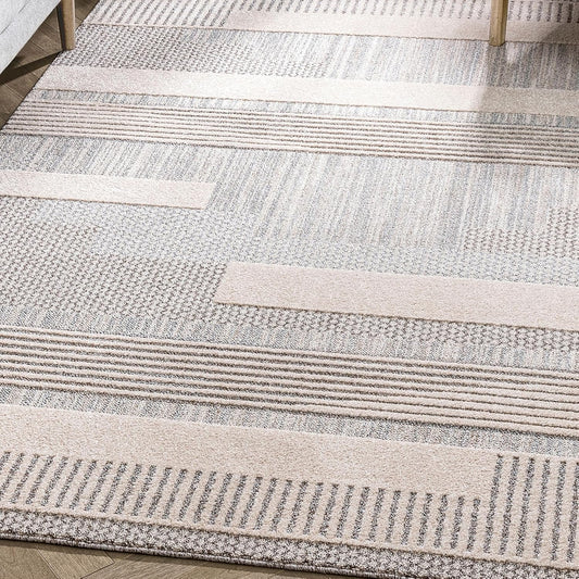 Well Woven Harlow Collection Briar Beige - Modern Tribal Minimalist Geometric 5x7 Area Rug - Ideal for Living Room, Dining Room & Bedroom - Durable, Stain Resistant & Easy to Clean