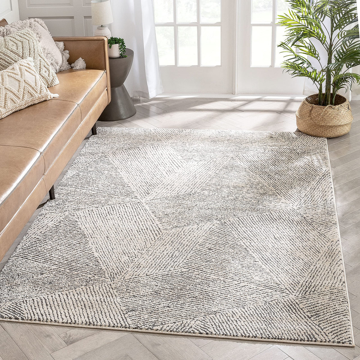 Well Woven Harlow Collection Briar Beige - Modern Tribal Minimalist Geometric 5x7 Area Rug - Ideal for Living Room, Dining Room & Bedroom - Durable, Stain Resistant & Easy to Clean