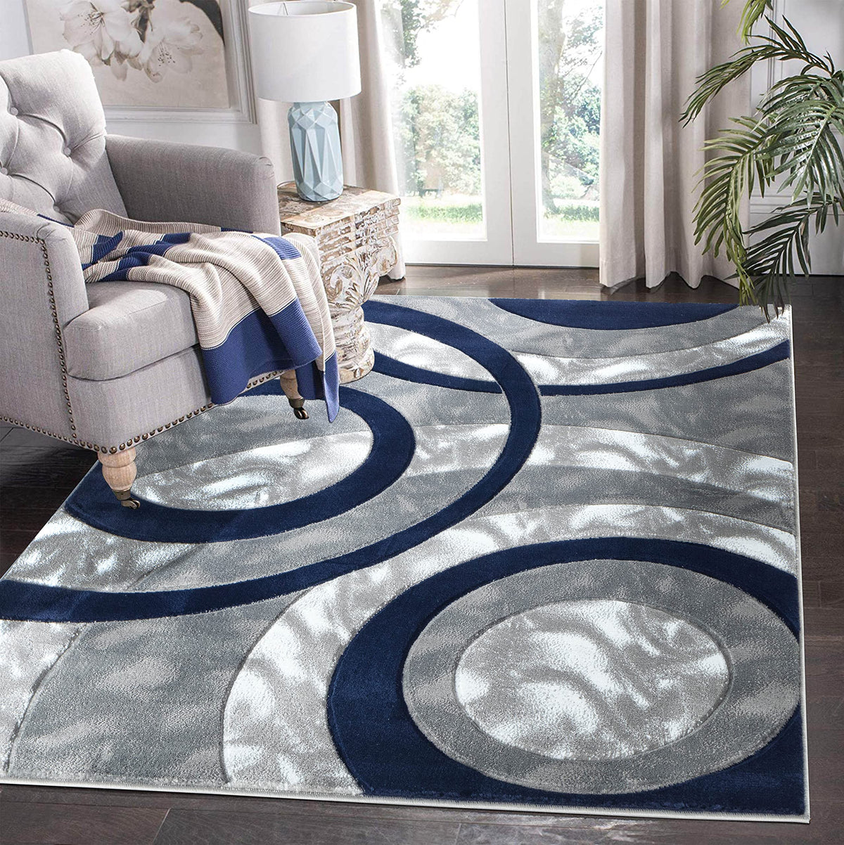 GLORY RUGS Area Rug Modern 5x7 Brown Circles Geometry Soft Hand Carved Contemporary Floor Carpet Fluffy Texture for Indoor Living Dining Room and Bedroom Area