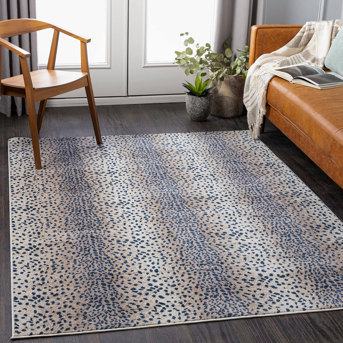 Livabliss Area Rugs - 6x9 Pablo Modern Antelope Print Tan Gray Rug for Living Room Bedroom - Animal Theme Non-Shedding Stain Resistant Carpet for Kitchen, Home Office (6'7" x 9')