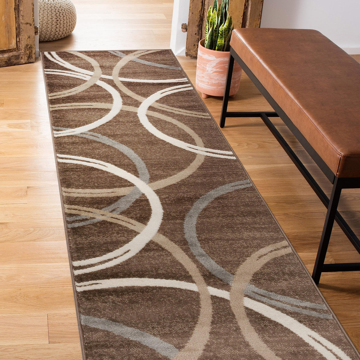 Rugshop Wavy Circles Fade-Resistant Living Room Area Rug Gray 5'3" x 7'3"