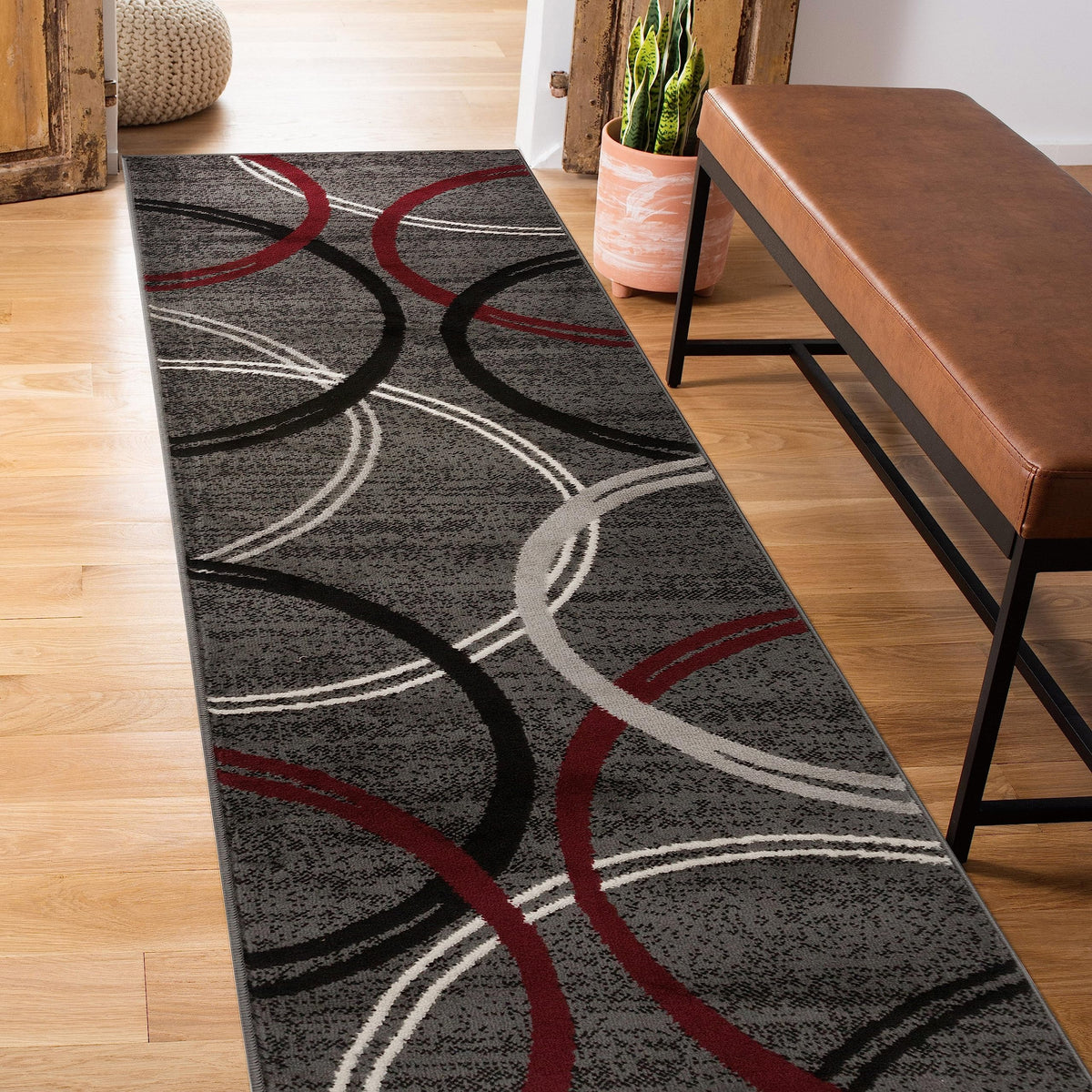 Rugshop Wavy Circles Fade-Resistant Living Room Area Rug Gray 5'3" x 7'3"