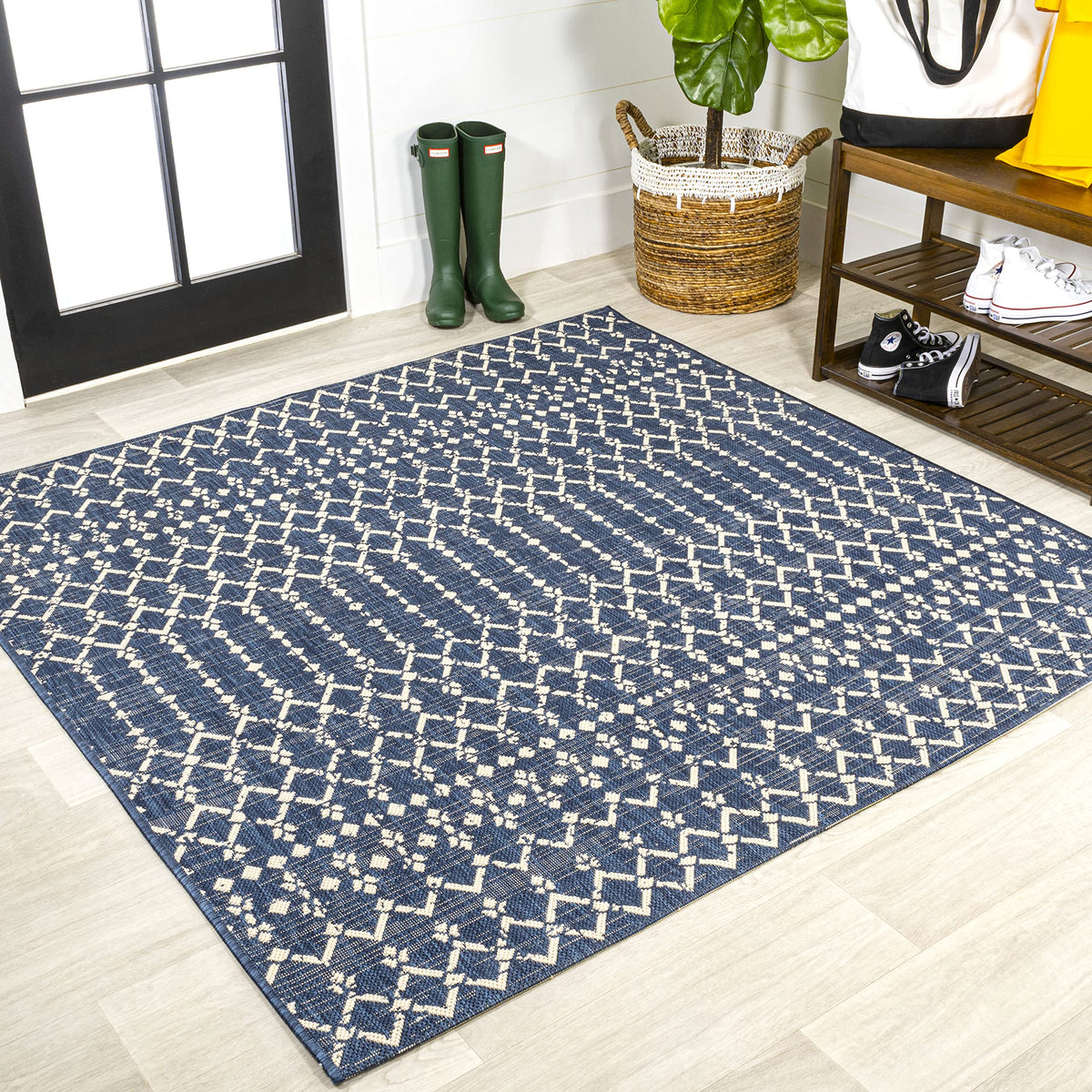 JONATHAN Y Moroccan Geometric Indoor Outdoor Area Rug 8X10 Natural/Black, Ourika Textured Weave for Backyard, Patio, Porch, Easy-Cleaning, High Traffic, Pet-Friendly, Non-Shedding (SMB108D-8)
