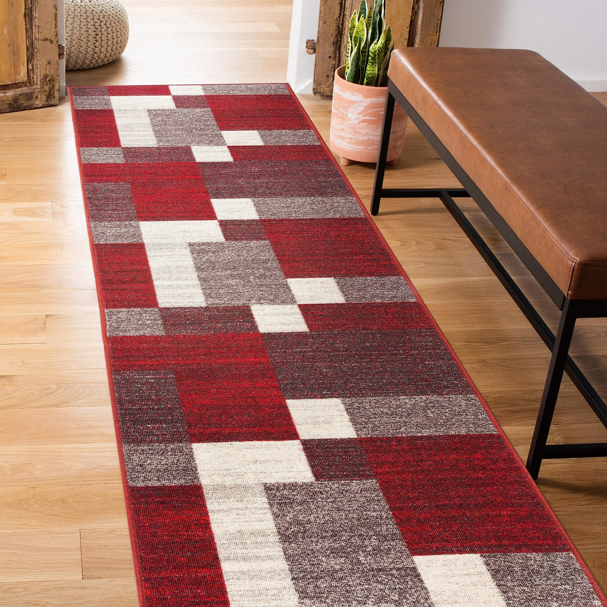 Rugshop Geometric Boxes Non-Slip Modern Area Rug Red 5'3" x 7'3"
