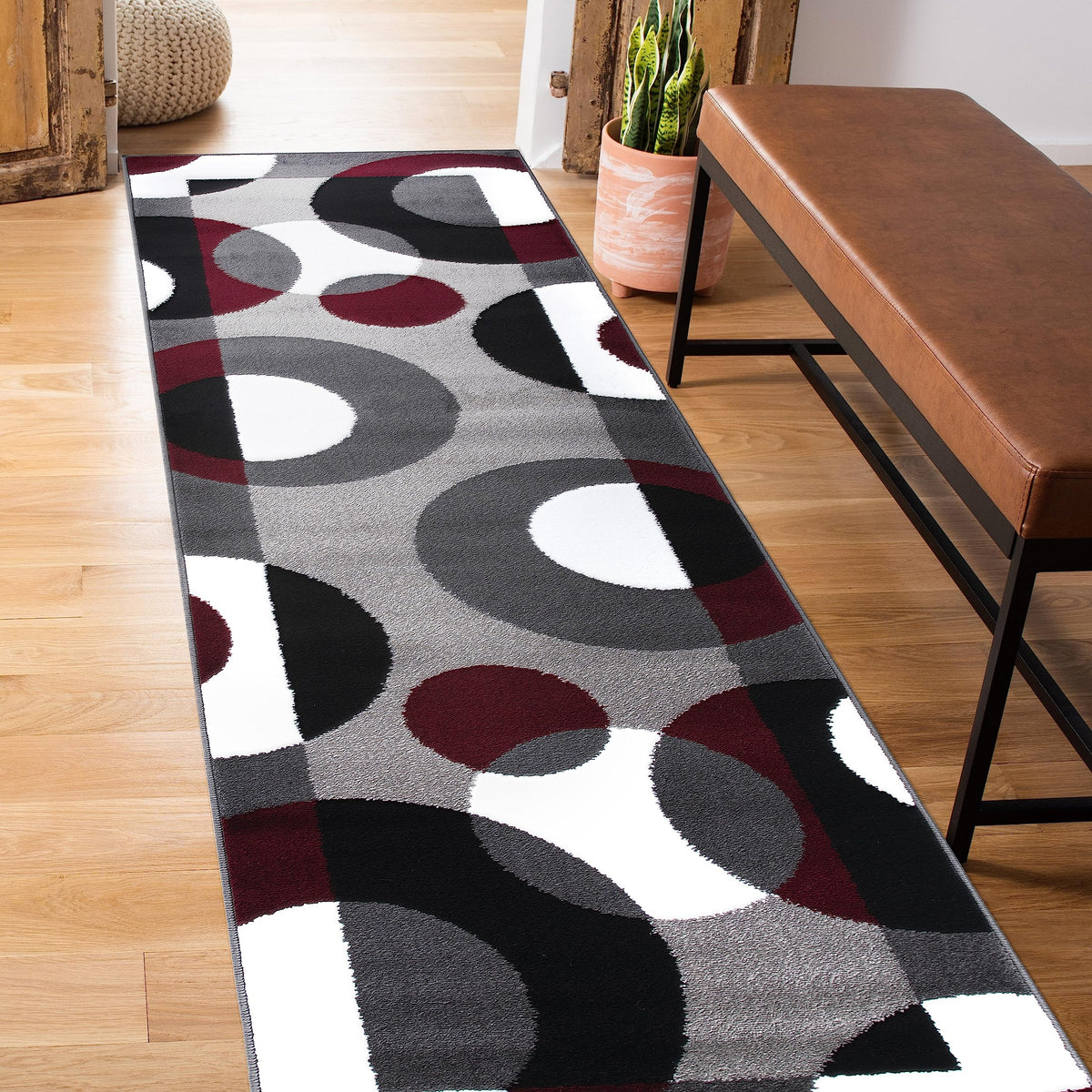 Rugshop Circle Design Contemporary Geometric Area Rug Burgundy 5'3" x 7'3"